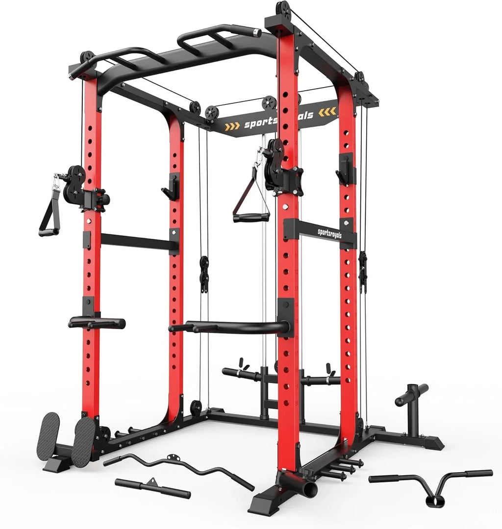 Sportsroyals Power Cage,1600lbs Multi-Function Power Rack with Adjustable Cable Crossover System and More Training Attachment, Weight Cage for Home Gym