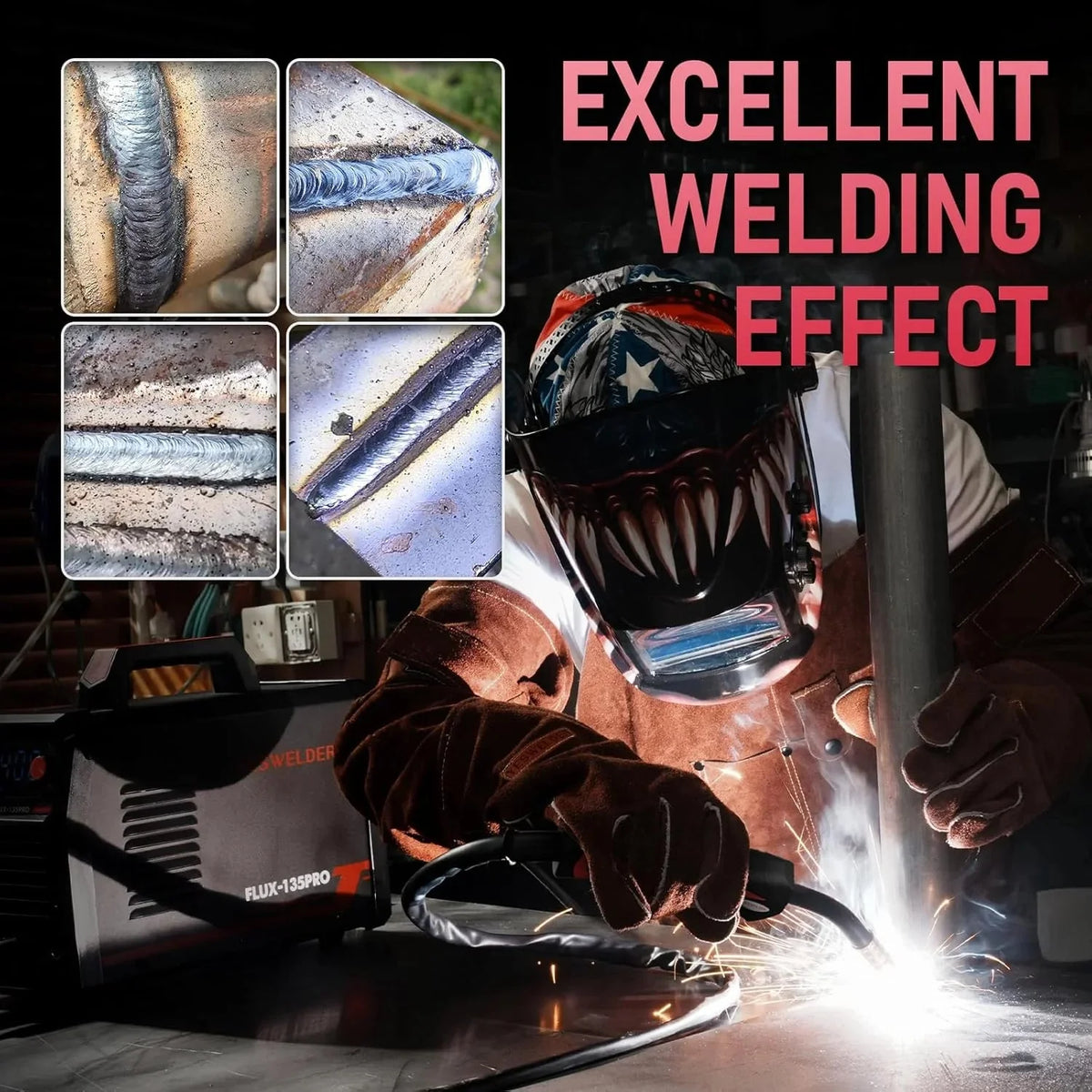 YESWELDER 135Amp MIG Welder,110V Flux Core Welder Flux Core MIG/Lift TIG/Stick 3-in-1 Large LED Digital Display Welding Machine IGBT Inverter Welder FLUX-135PRO