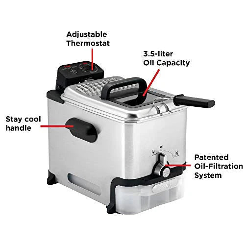 T-Fal Ultimate Steel Deep Fryer with Basket 3.5 Liter Oil and 2.6 Pound Food Capacity