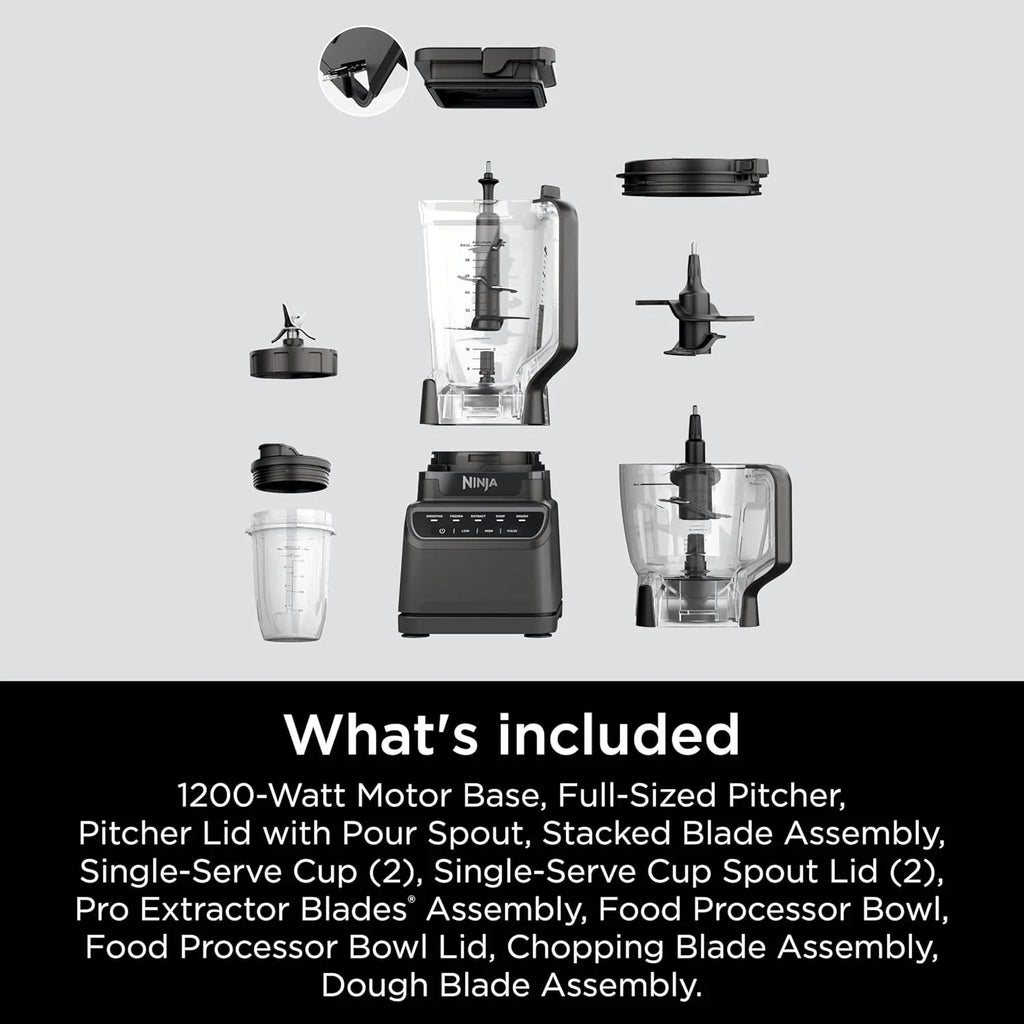 Ninja Blender, Mega Kitchen System, 1500W, 4 Functions for Smoothies, Processing, Dough, Drinks & More, with 72 Blender Pitcher, 64 Processor Bowl, 2 Nutri Cups + Lids, Black, BL770