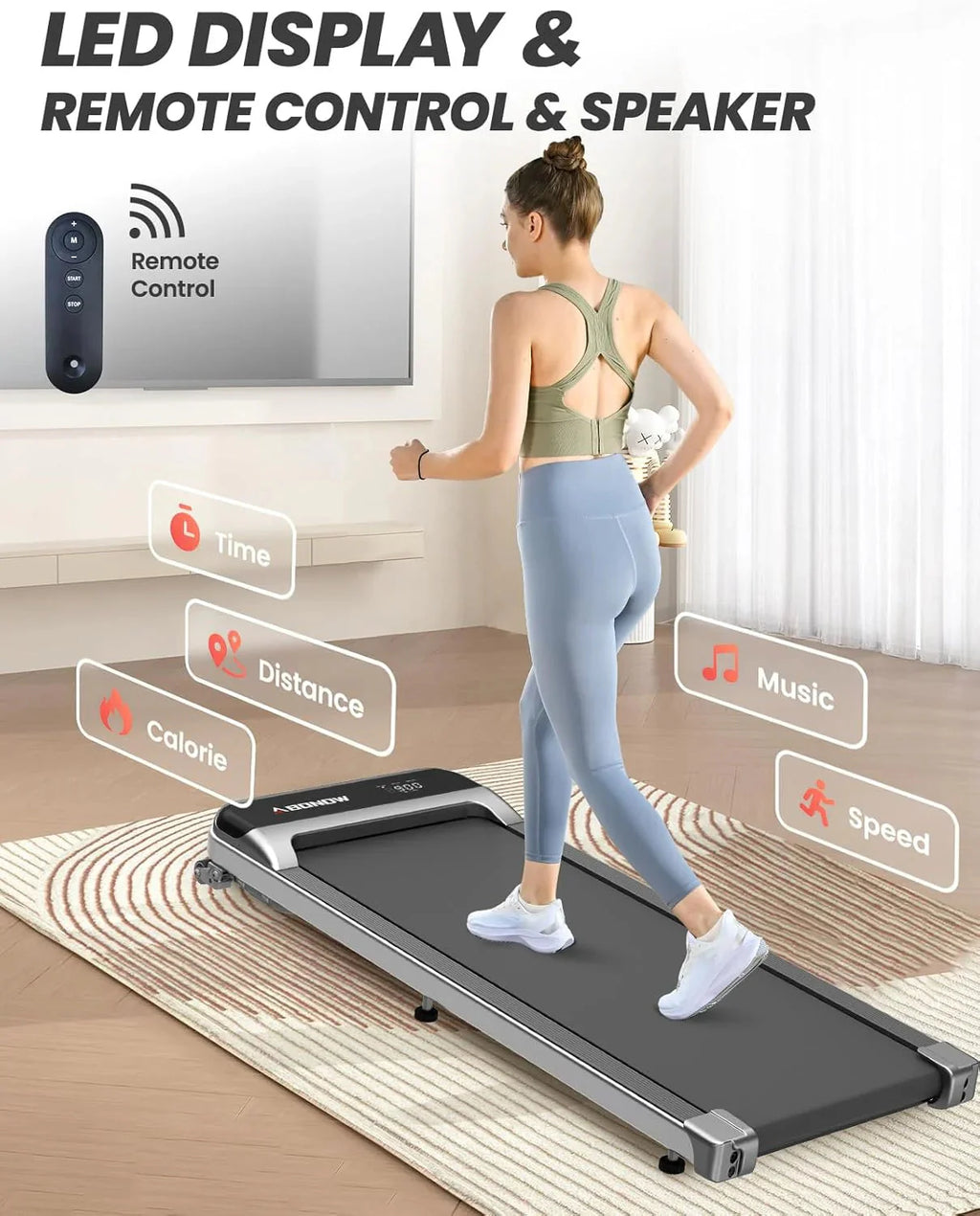 Walking Pad, Under Desk Treadmill with Incline for Home Office 2.5HP Portable Walking Treadmill with 280 Lbs Weight Capacity Walking Machine, Remote Control, LED Display
