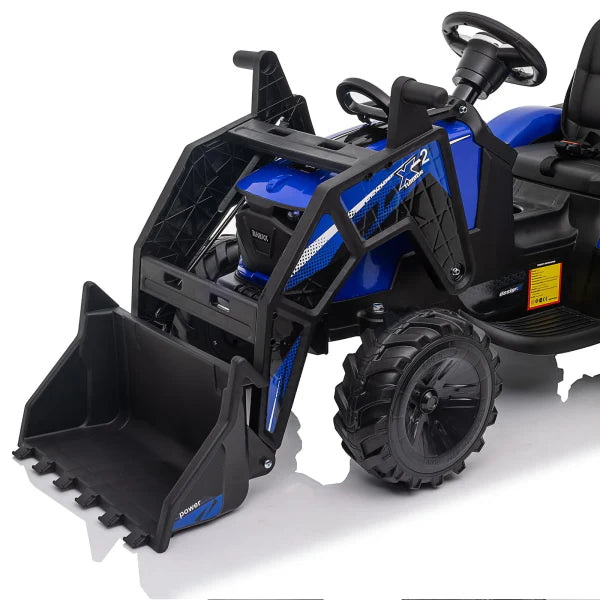 3-in-1 Ride-On Tractor, 24V Electric, Excavator & Bulldozer, Remote Control, LED, Music, USB/Bluetooth max 66 lbs – Bright-blue
