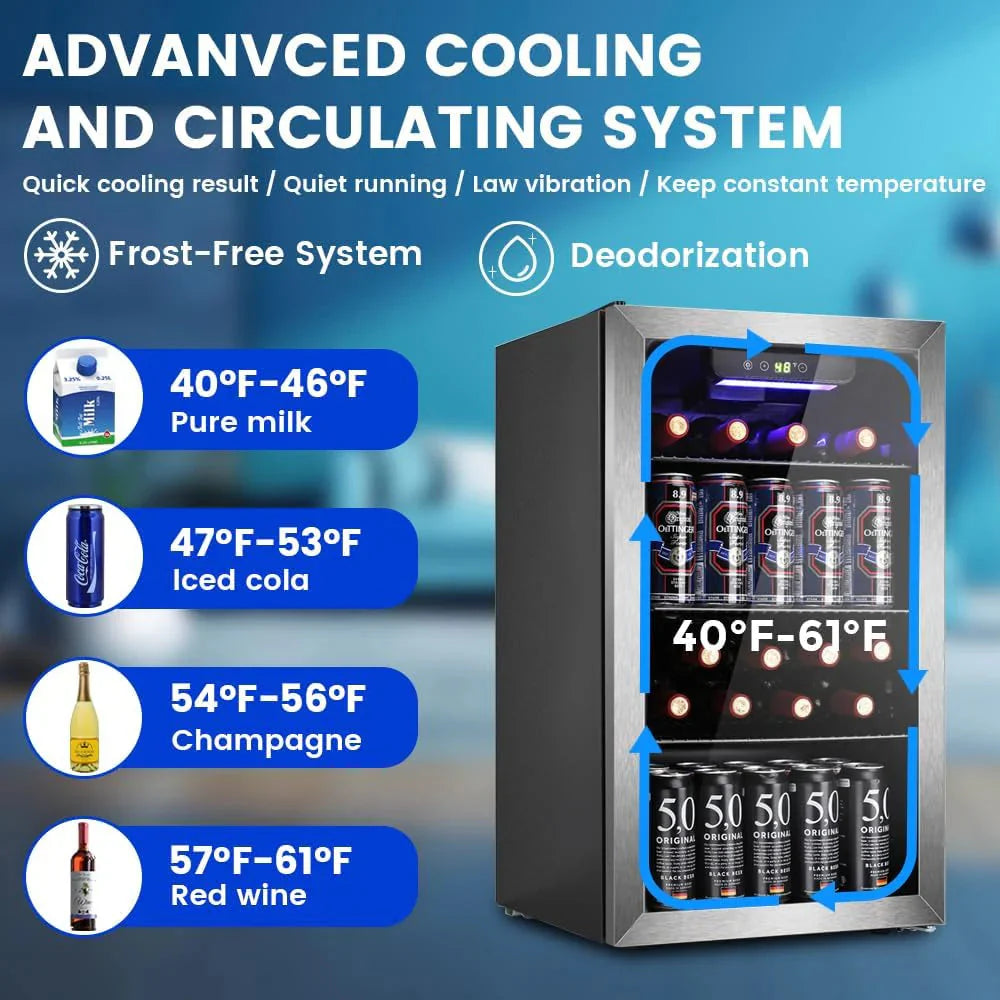 Mini Fridge 130 Can Beverage Refrigerator Cooler, 3.2 Cu.Ft Drink Fridge for Soda Wine Beer, Adjustable Temperature Control for Home Office, Black