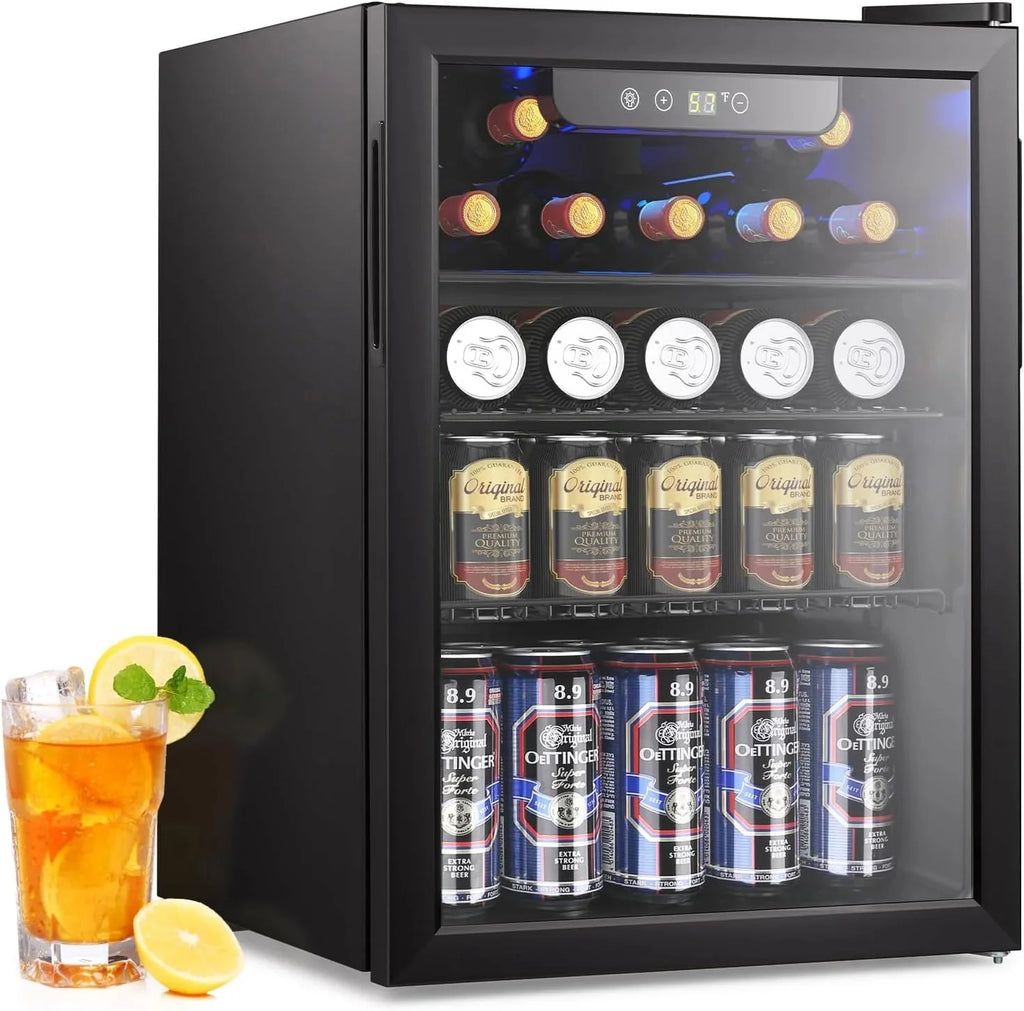 Mini Fridge 130 Can Beverage Refrigerator Cooler, 3.2 Cu.Ft Drink Fridge for Soda Wine Beer, Adjustable Temperature Control for Home Office, Black