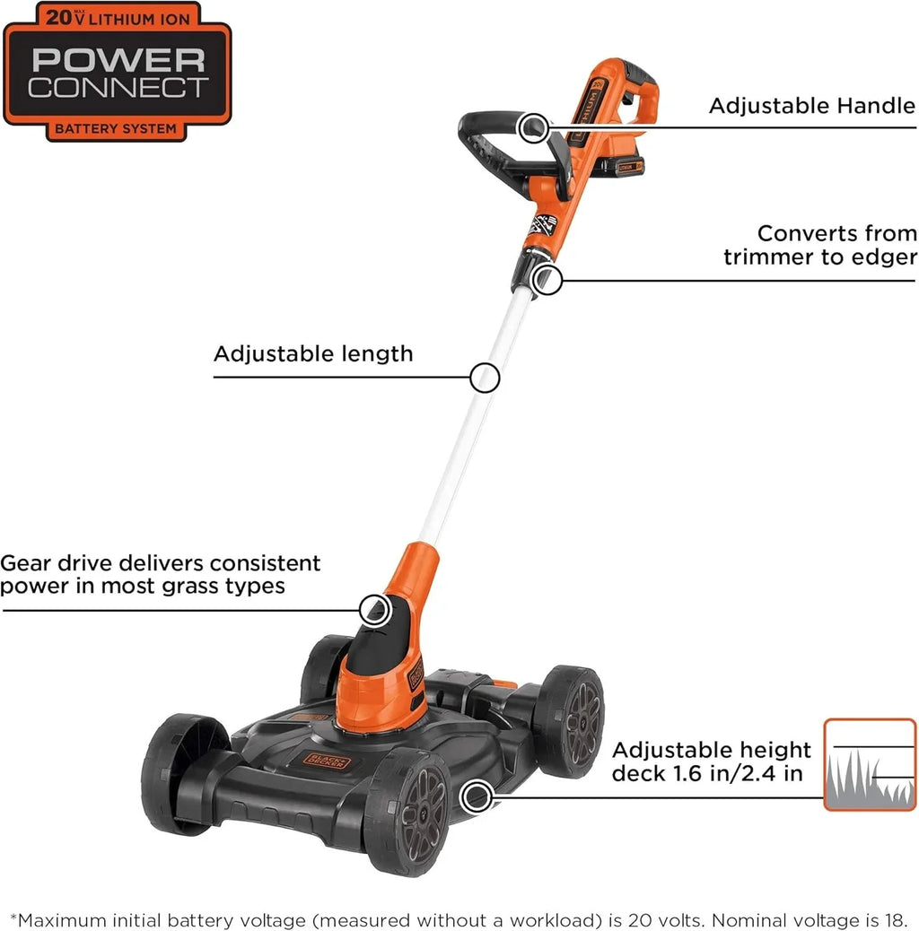 BLACK+DECKER Combination String Trimmer, Lawn Mower, and Edger, Cordless 3-in-1