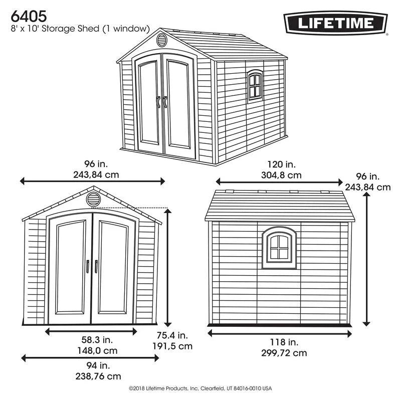 8 Ft. W x 10 Ft. D Plastic Traditional Storage Shed