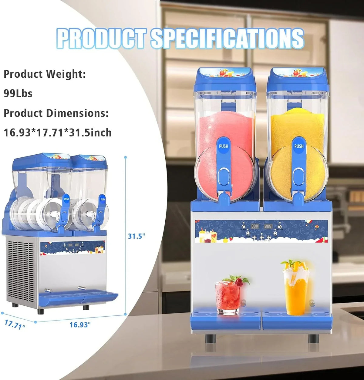Commercial Slushy Machine - 1000W 30L Tanks Slush Maker Machine 304 Stainless Steel Commercial Margarita Machines Efficient Cooling the Ideal Slushie Maker for Bars Cafes Restaurants