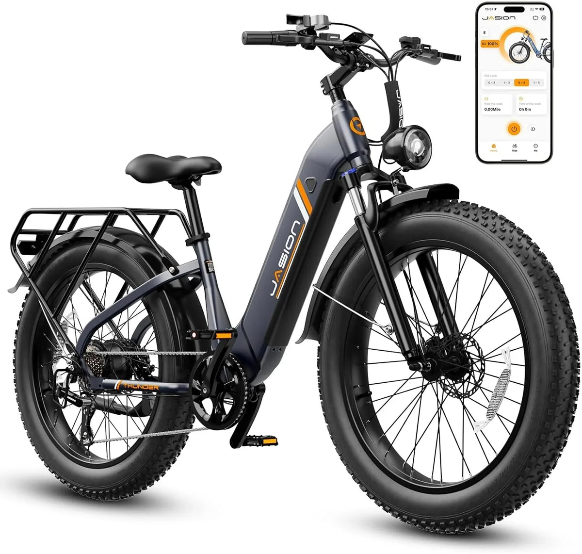 Thunder Electric Bike 1500W 30+MPH 80Miles Range Fat Tire Hydraulic Disc Brakes