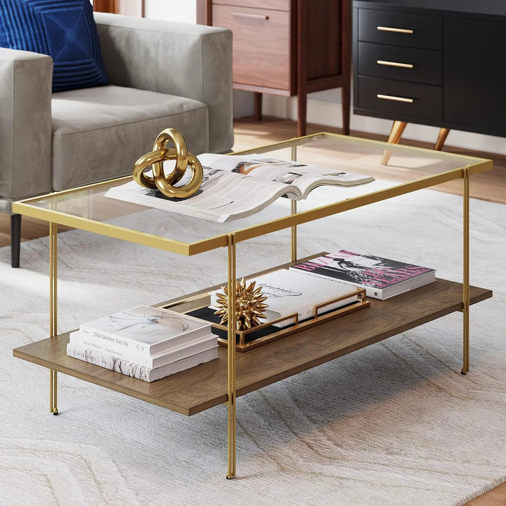 Nathan James Sonia Coffee Table with Storage Shelf, Light Wood/Rattan