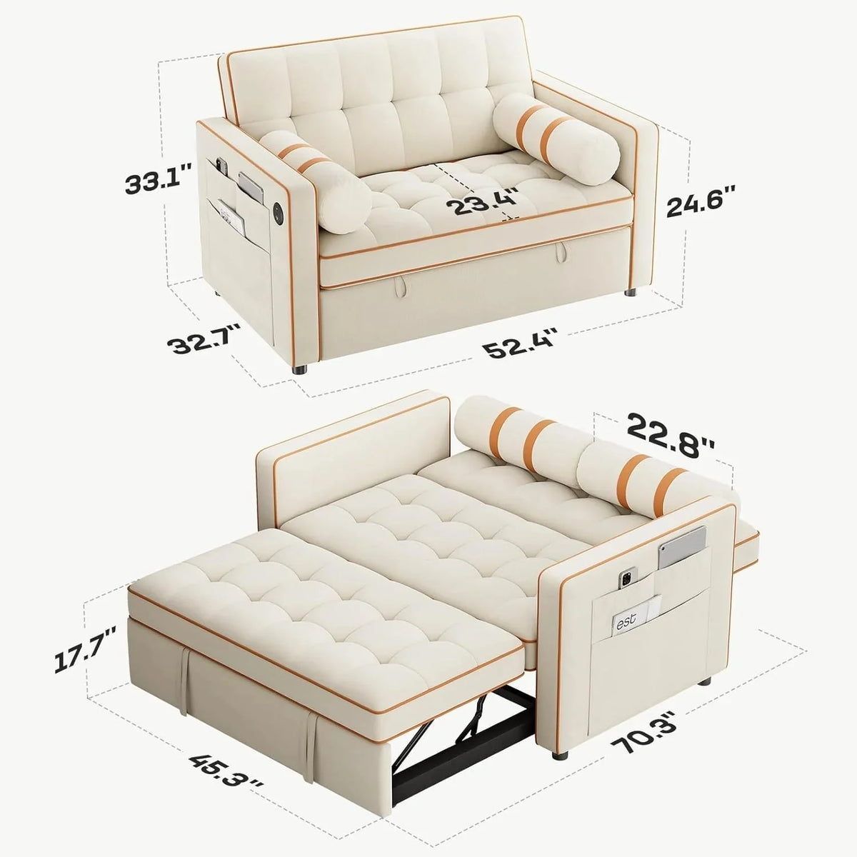 Sofa Bed 3-in-1 Convertible Sleeper Sofa