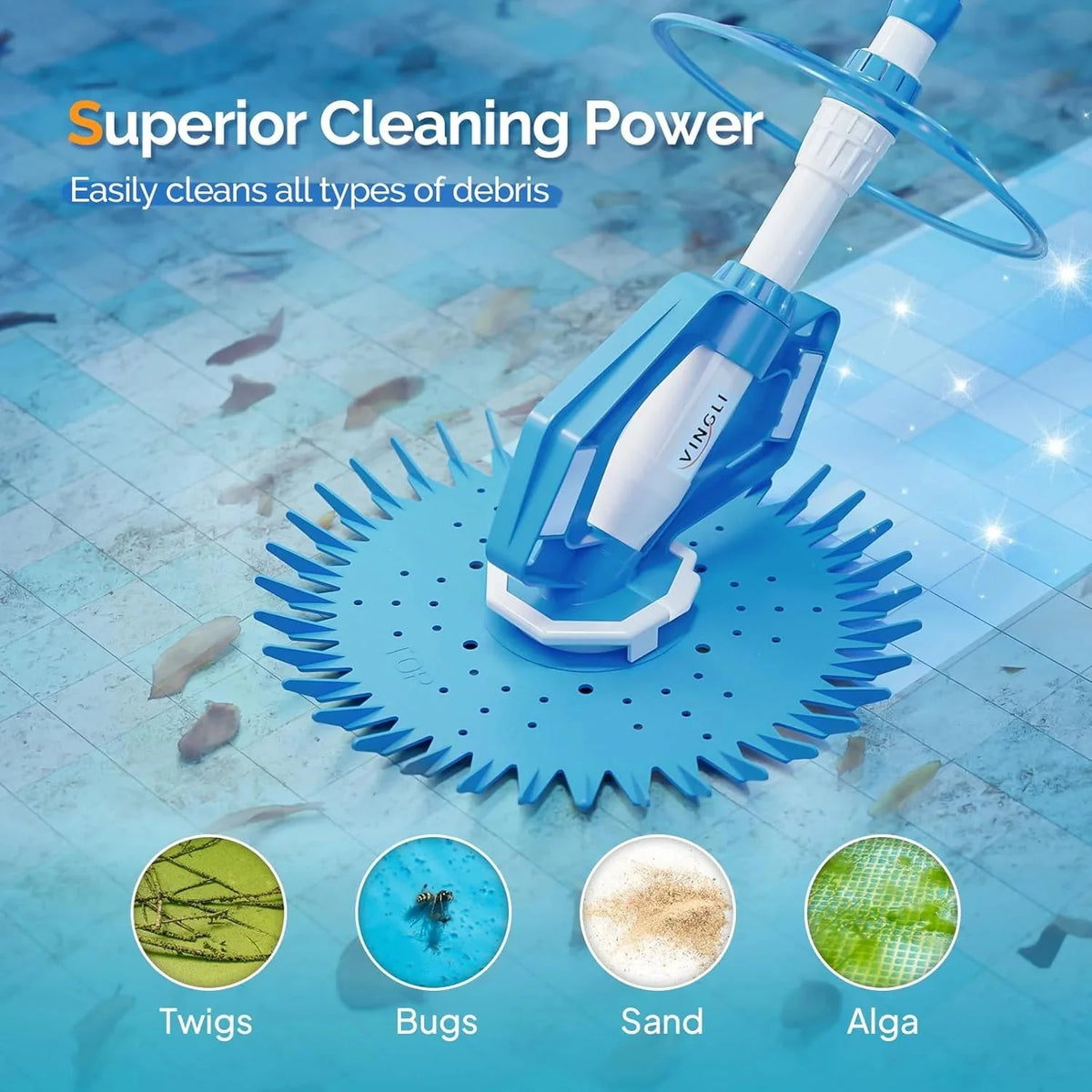 VINGLI Pool Vacuum Cleaner Automatic Sweeper Swimming Pool Creepy Crawler Vacuum with 33FT Hoses (Navy Blue&White)