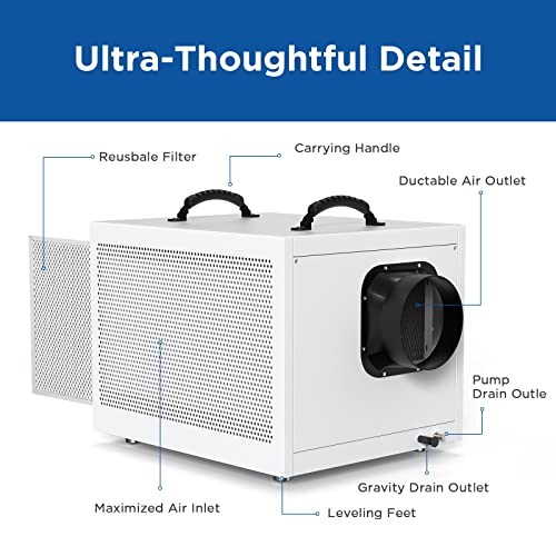 Moiswell 212 Pints Commercial Crawl Space Dehumidifier with Pump and Drain Hose