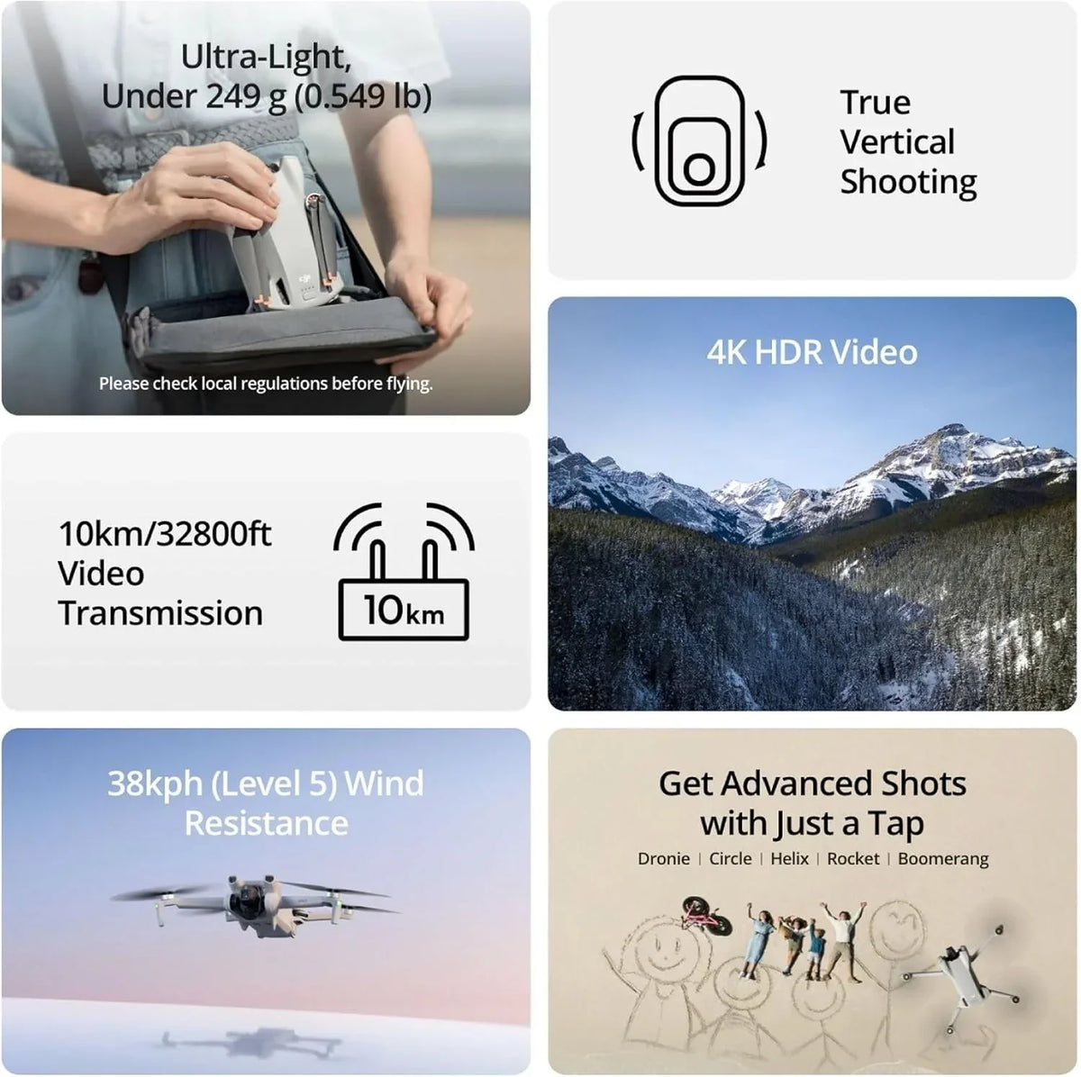 DJI Mini 3, Drones with Camera for Adults 4K, 38-min Flight Time, up to 32800ft (10km) Video Transmission, True Vertical Shooting, GPS Auto Return Integrated, Mini Drone with Camera for Beginners