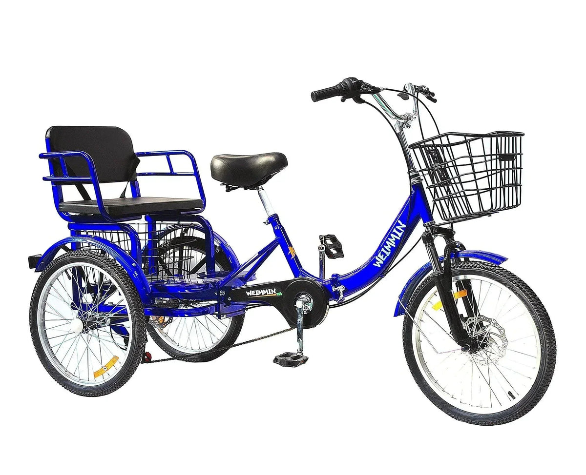 Tricycle 7 Speed, 20 inch 3 Wheel Bikes Folding Tricycle for Adults Star Strip Blue