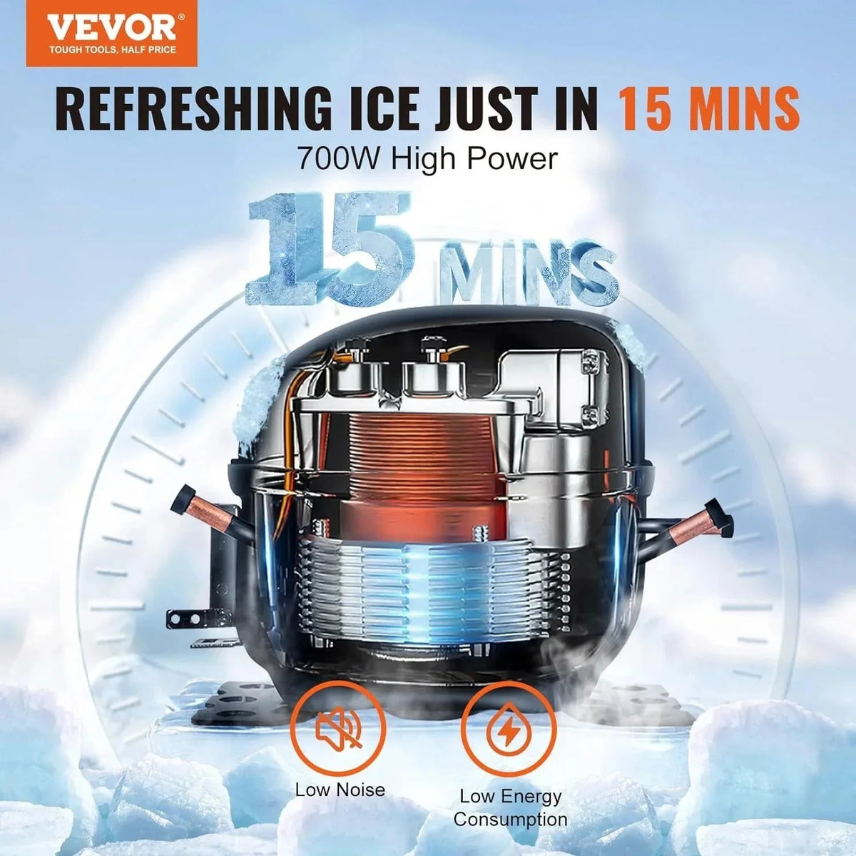 VEVOR Commercial Ice Maker, 360LBS/24H Ice Making Machine with 330.7LBS Large Storage Bin