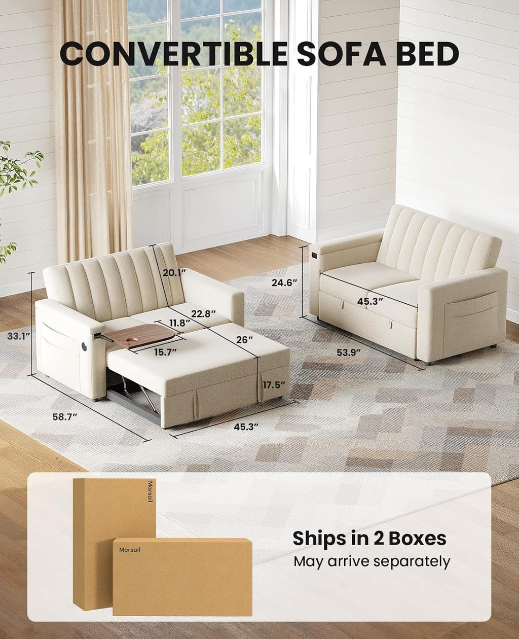 Sofa Bed 3-in-1 Convertible Sleeper Sofa