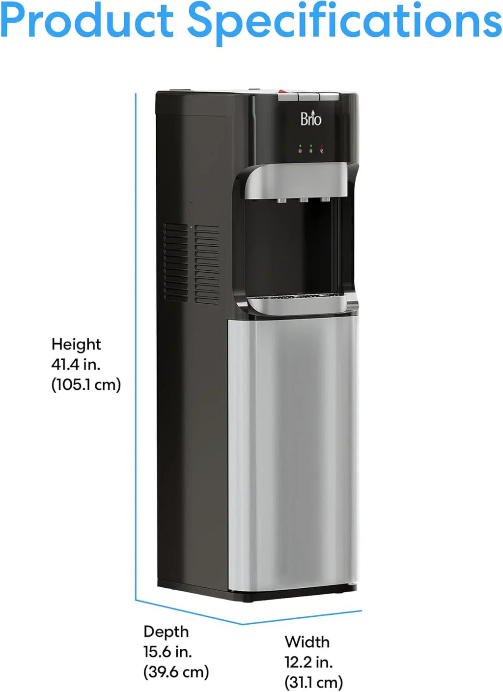 Bottom Loading Water Cooler Dispenser for 5 Gallon Bottles - 3 Temperatures with Hot, Room & Cold Spouts, Child Safety Lock, LED Display with Empty Bottle Alert, Stainless Steel