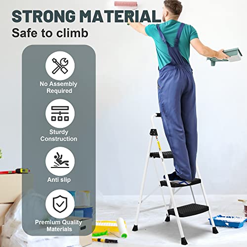 SocTone 3 Step Ladder, Folding Step Stool for Adults with Handle, Lightweight