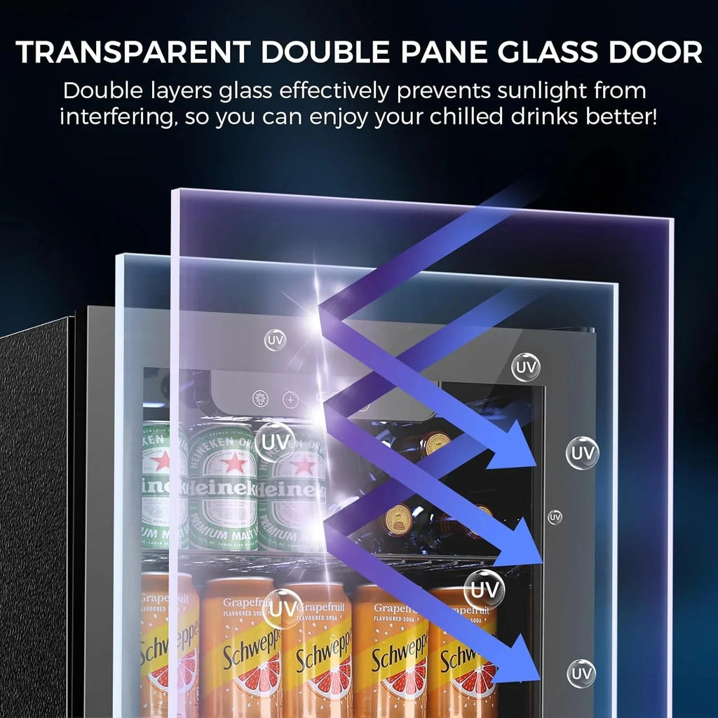 Mini Fridge 130 Can Beverage Refrigerator Cooler, 3.2 Cu.Ft Drink Fridge for Soda Wine Beer, Adjustable Temperature Control for Home Office, Black
