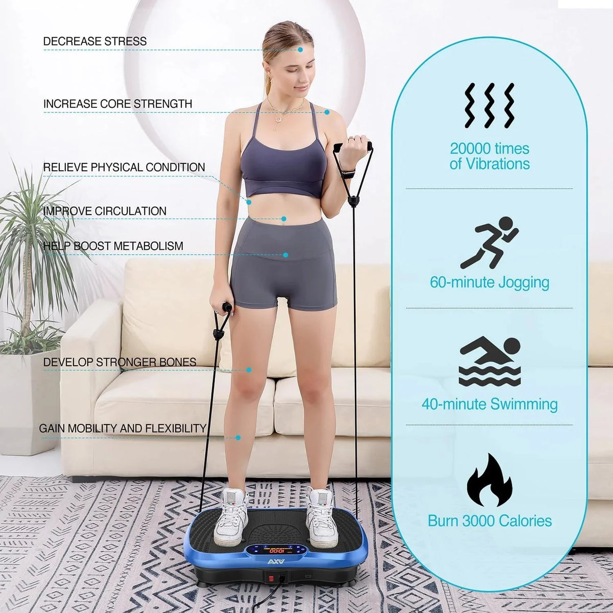 Vibration Plate Fitness Platform Exercise Machine Vibrating Lymphatic Drainage Shaking Full Body Shaker Workout Vibrate Stand Shake Board Sport Gym for Weight Loss Fat Burner for Women Men