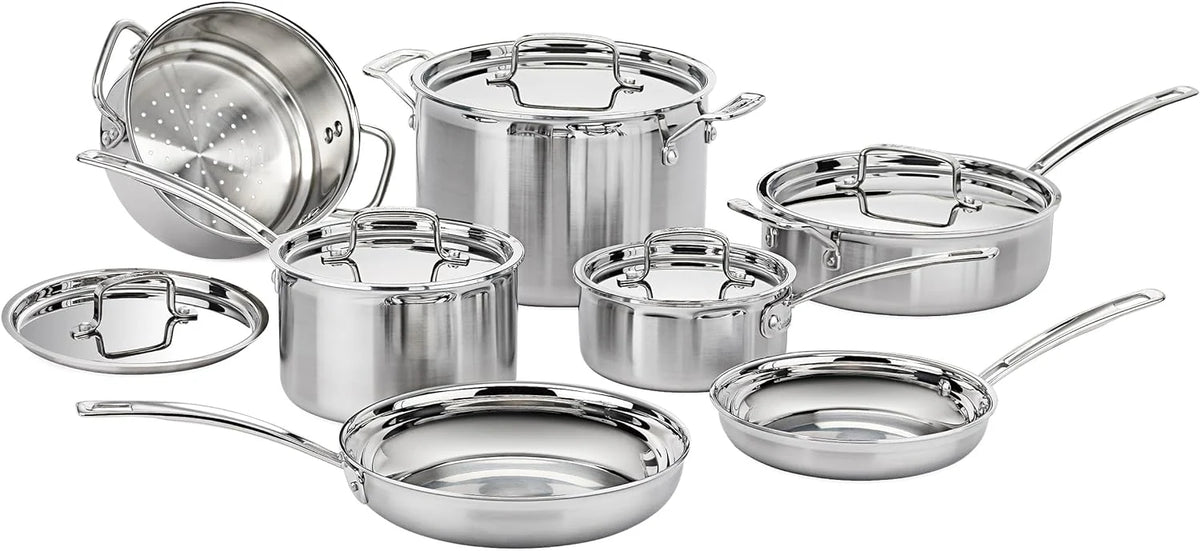 MultiClad Pro Stainless-Steel Cookware 13-Piece Cookware Set, Silver
