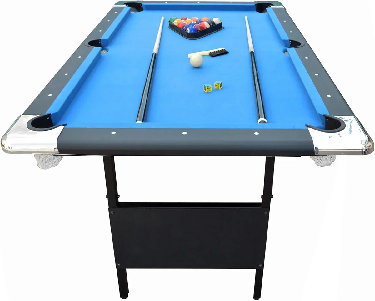 6 Ft Portable Pool Table, Adults Folding Billiards Tables for Game Room with Easy Foldable Storage, Includes Full Set of Billiard Balls, Cues, Chalk & Brush
