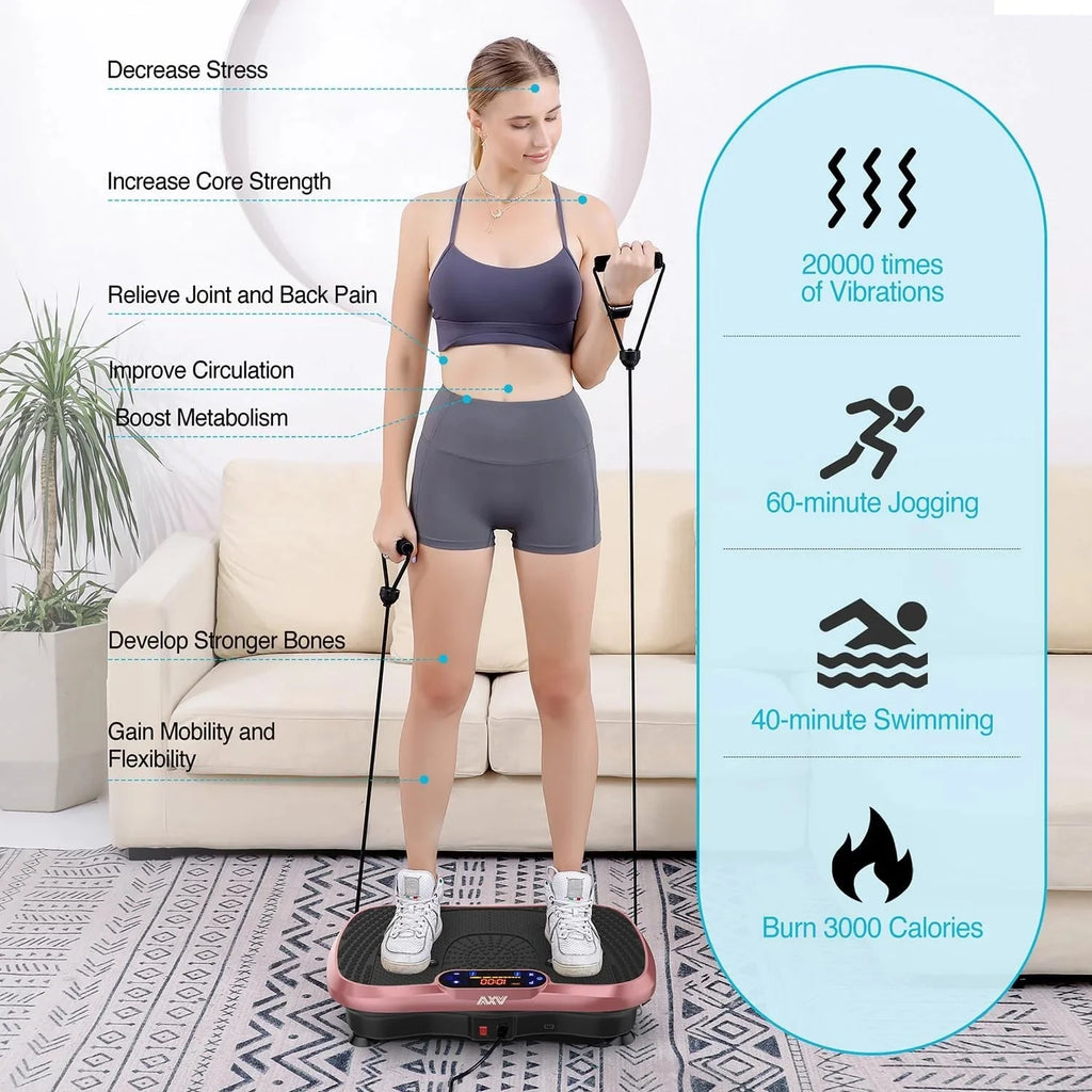 Vibration Plate Fitness Platform Exercise Machine Vibrating Lymphatic Drainage Shaking Full Body Shaker Workout Vibrate Stand Shake Board Sport Gym for Weight Loss Fat Burner for Women Men