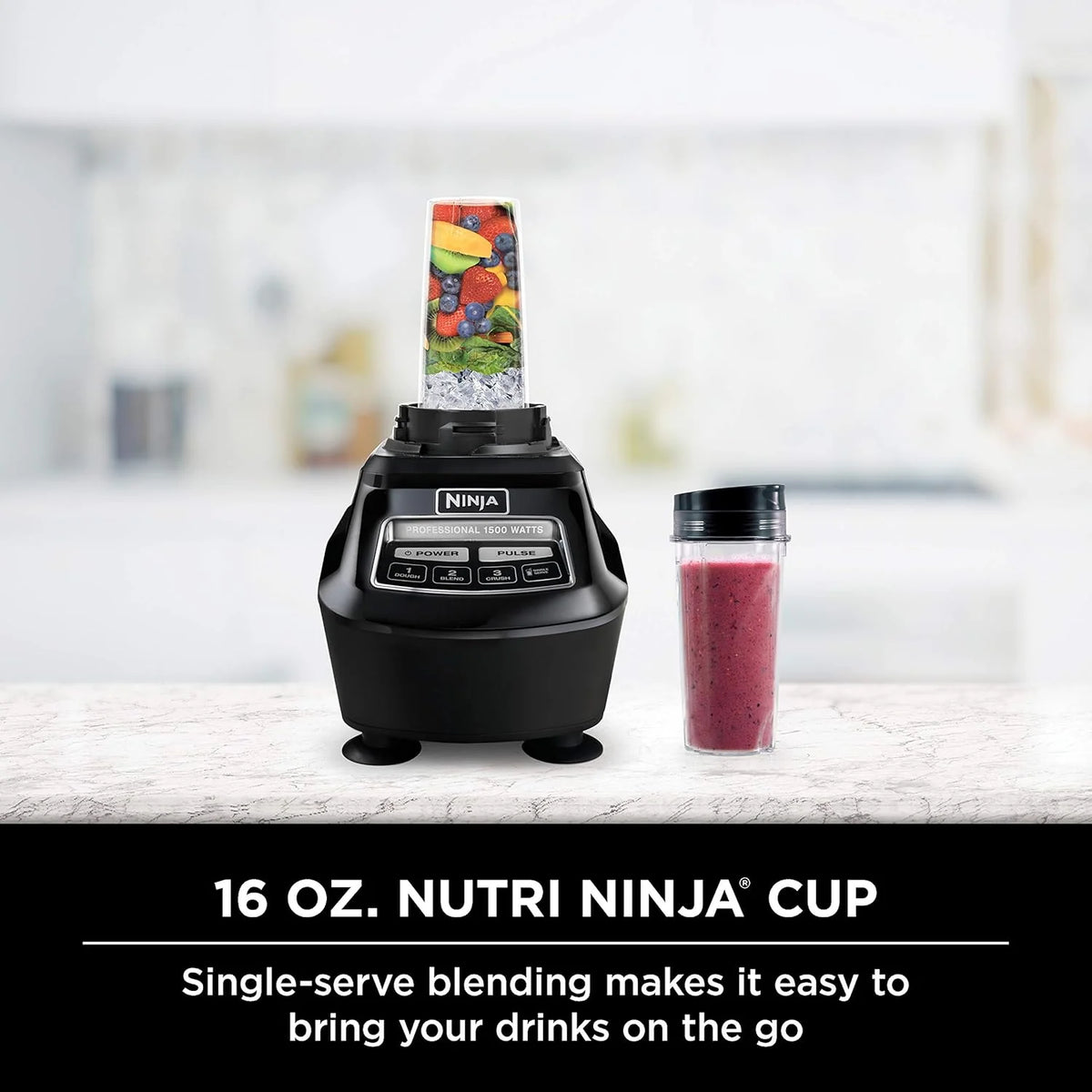 Ninja BL770 Mega Kitchen System, 1500W Blender & Processor, 72oz Pitcher, 64oz Bowl, 16oz To-Go Cups, Black