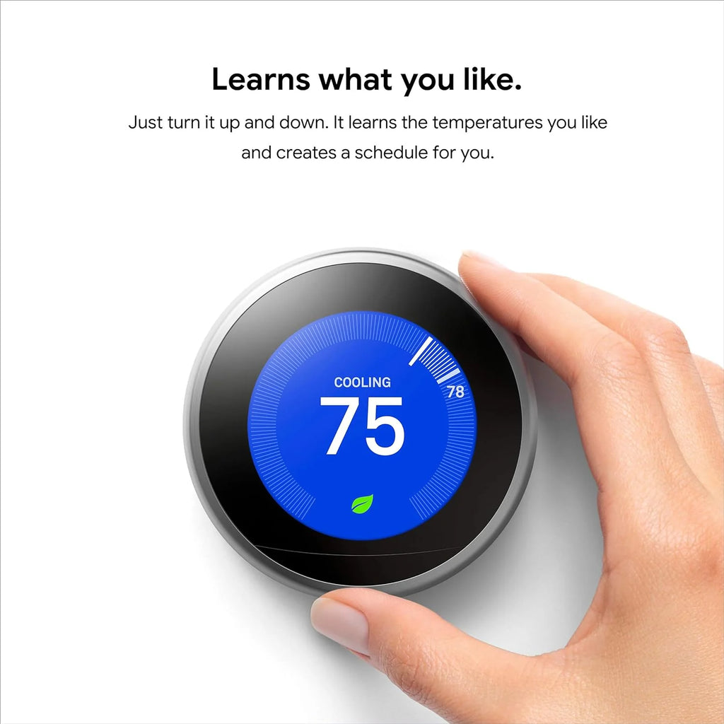 Nest 3rd Gen Learning Thermostat, Programmable Smart, Alexa Compatible, White, Wi-Fi, Energy Saving, Home Use