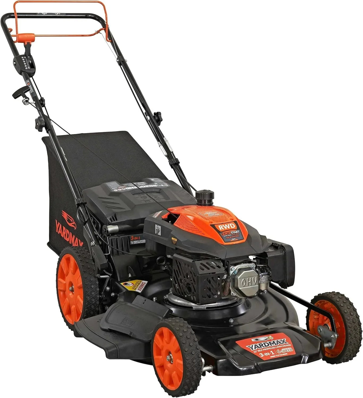 YARDMAX 22 in. 201cc Select PACE 6 Speed CVT High Wheel RWD 3-in-1 Gas Walk Behind Self Propelled Lawn Mower, Black