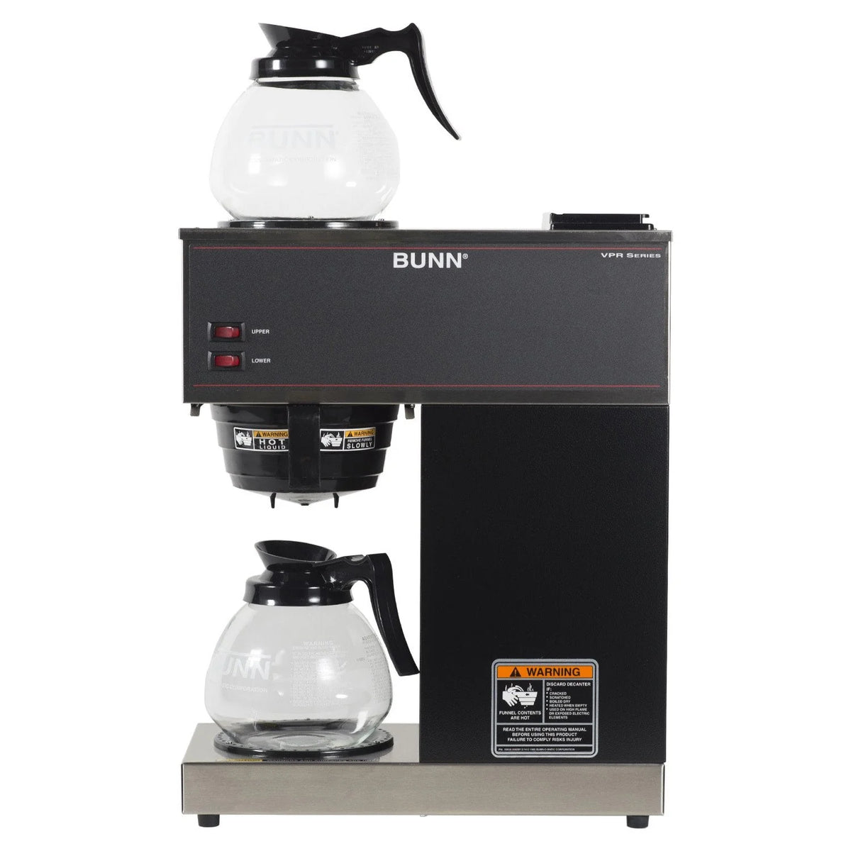 BUNN VPR-2GD 12-Cup Pourover Coffee Maker, Black, with Upper & Lower Warmers, 2 Glass Decanters, Commercial Use