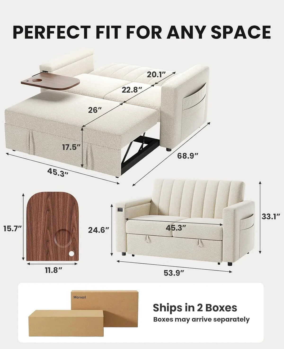 Sofa Bed 3-in-1 Convertible Sleeper Sofa