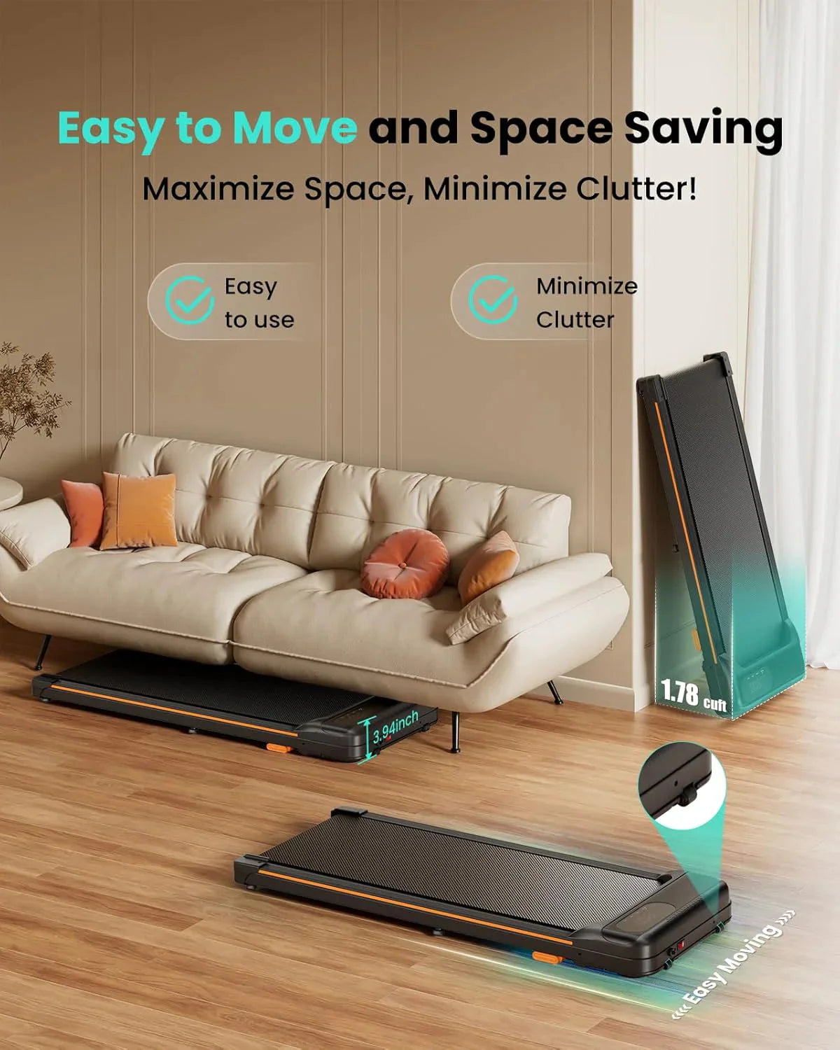 Walking Pad, Under Desk Treadmill with Incline for Home Office 2.5HP Portable Walking Treadmill with 280 Lbs Weight Capacity Walking Machine, Remote Control, LED Display
