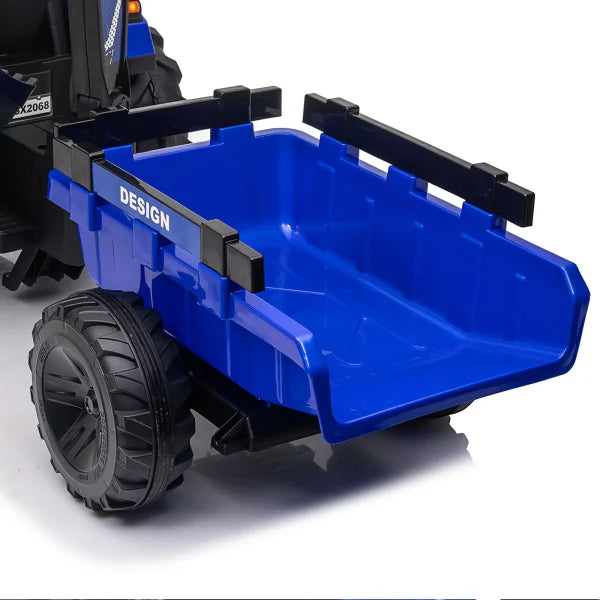 3-in-1 Ride-On Tractor, 24V Electric, Excavator & Bulldozer, Remote Control, LED, Music, USB/Bluetooth max 66 lbs – Bright-blue